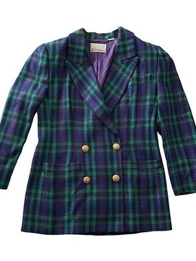 Dana Buchman Purple & Green Plaid Double-Breasted Blazer - Great Colors
